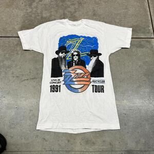 vintage zz top live in concert recycler white classic rock band shirt medium